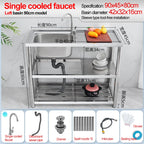 Stainless Steel Sink Kitchen Household Thickened Single Trough with Bracket Wash Basin Sink with Platform Easy Landing