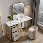 Simple Marble Top Dresser Drawer Dresser Bedroom Drawer Mirror Set Stainless Steel Base Makeup Vanity