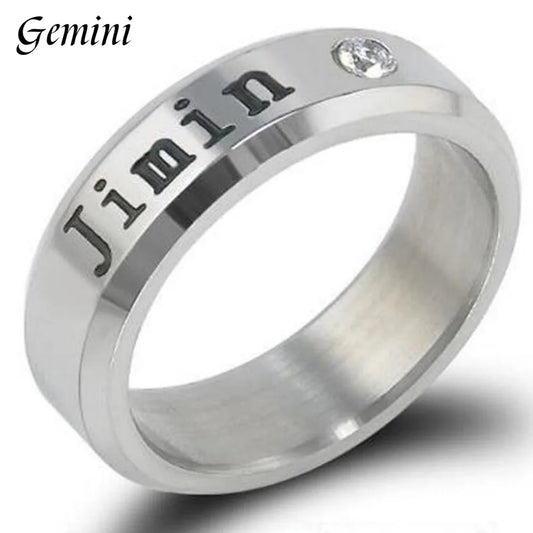 BTS ARMY Kpop Rhinestone Titanium Steel Ring - 18mm