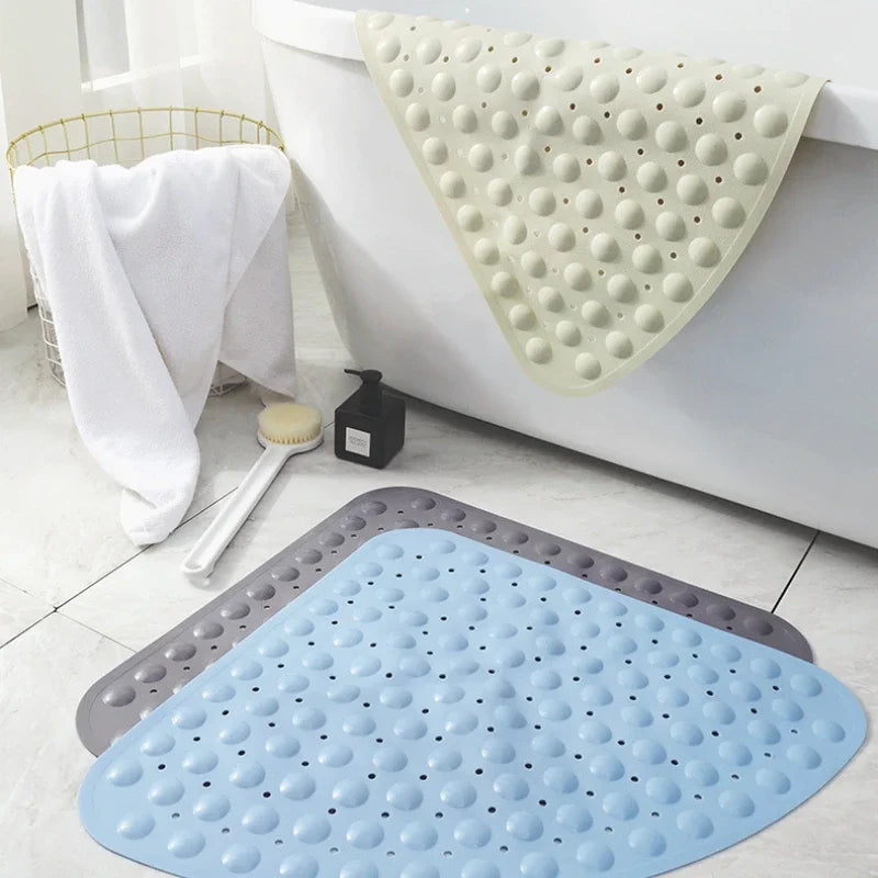 Washable Corner Shower Carpet Floor Mat Toilet PVC Shower Mat  Fan-shaped Suction Cup Anti-slip Pad Cushion