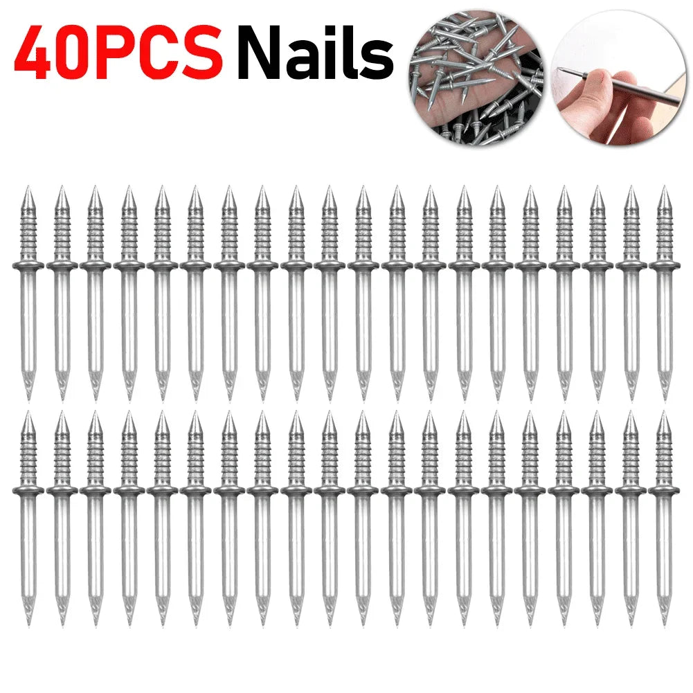 300-10pcs Double Head Nails Anti-Rust Double-Head Seamless Thread Nail Hard Thread Screws Set for Solid Wood Skirting Boards