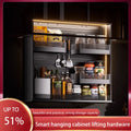 Kitchen electric vertical lift cabinet pull-out basket voice control touch automatic seasoning seasoning basket pull-down