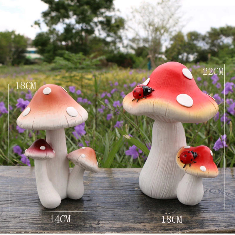 Outdoor Simulation Mushroom Red Umbrella White Pole Resin Decoration items Garden Balcony Lawn Accessories Home Furnishing Decor