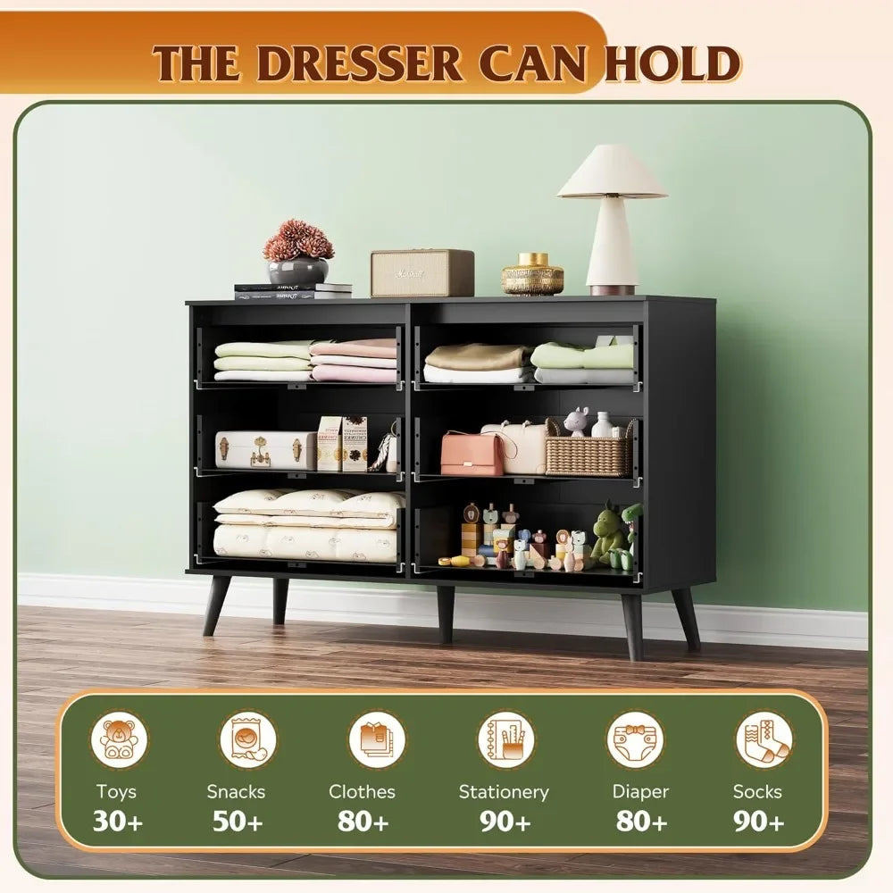 Wood Dresser Storage Organizer with Sturdy Metal Handle, TV Stand for 55 inch TV, Chest of Drawers for Living Room, Hallway