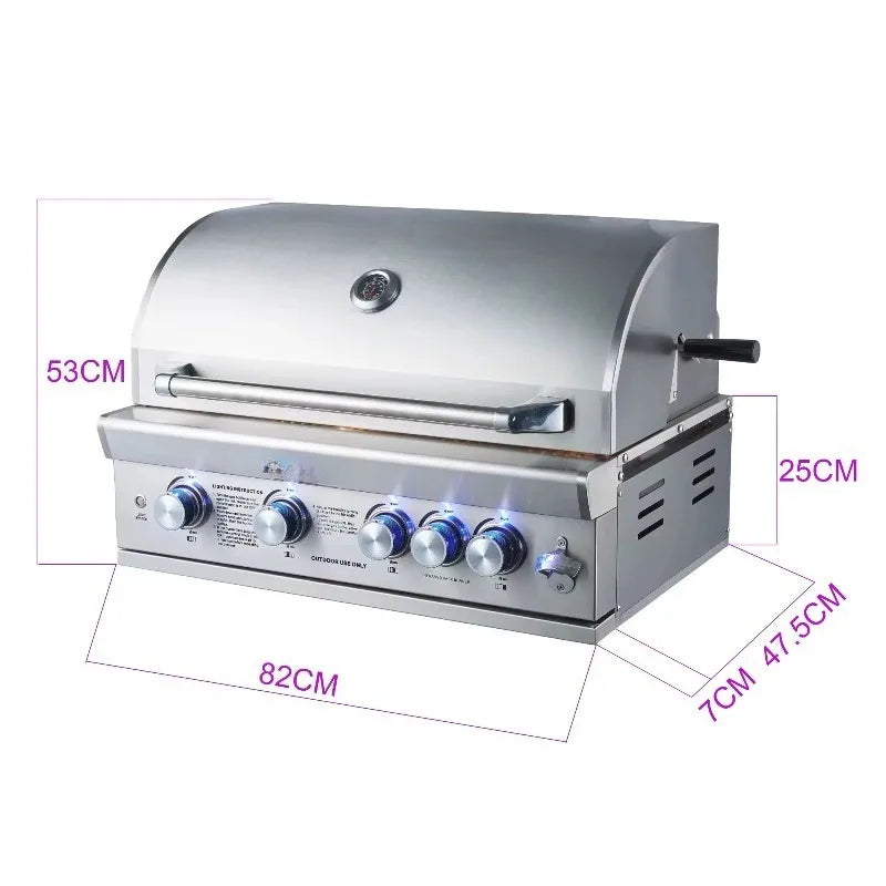 Customized L-Shaped Stainless Steel Outdoor Modular Kitchen with 6-Burner Gas Grill, Sink and Fridge Cabinet for Patio Backyard