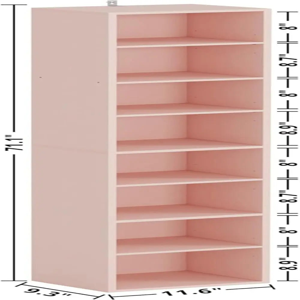IRONCK Tall Narrow Bookshelf 8 Tiers, Compact Corner Bookcase, Easy to Match for Living Room, Office, Study, Bedroom, Pink