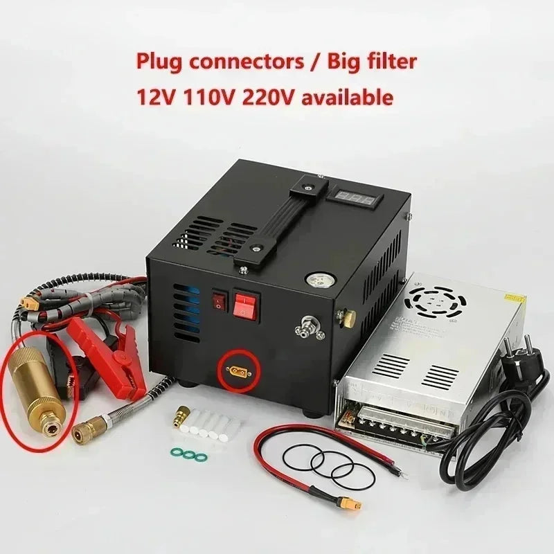 12V 110V 220V PCP Pump Refilling Air Compressor 300bar 4500Psi 30Mpa For Hunting Diving Air Car Pump Compressor Motorcycle Tyre