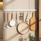 Kitchen Wall Mounted Storage Rack No Punch Organizer Shelf With Movable Hook Spoon Holder Kitchen Utensil Storage Accessories