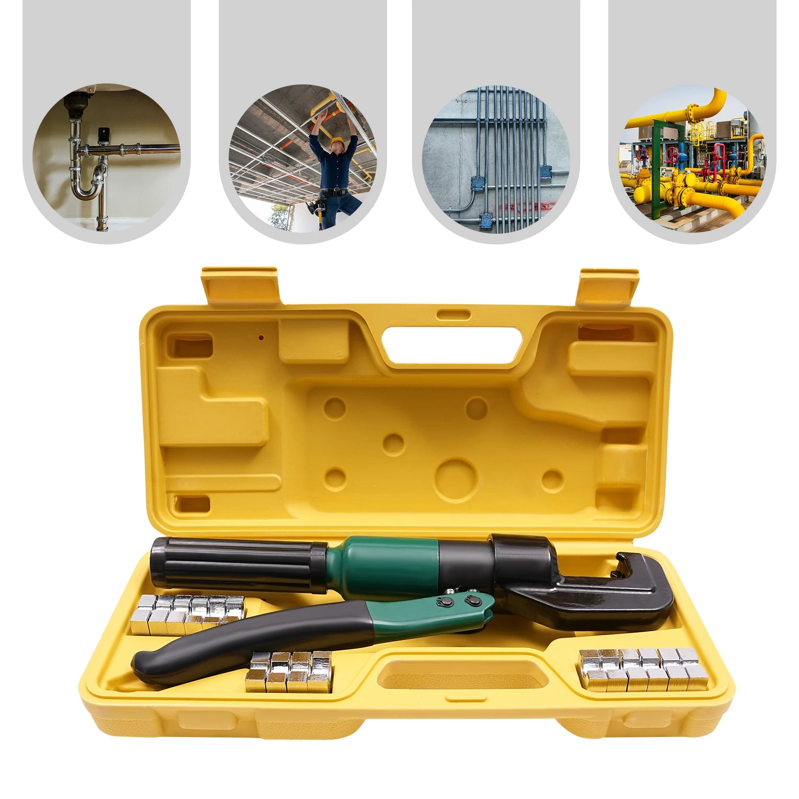 60KN Manual Operated Hydraulic Crimping Tool,YQK-70 Model Hydraulic Tubes Crimper with 8 Pairs of Dies,10mm Stroke,Cu 4-70mm²
