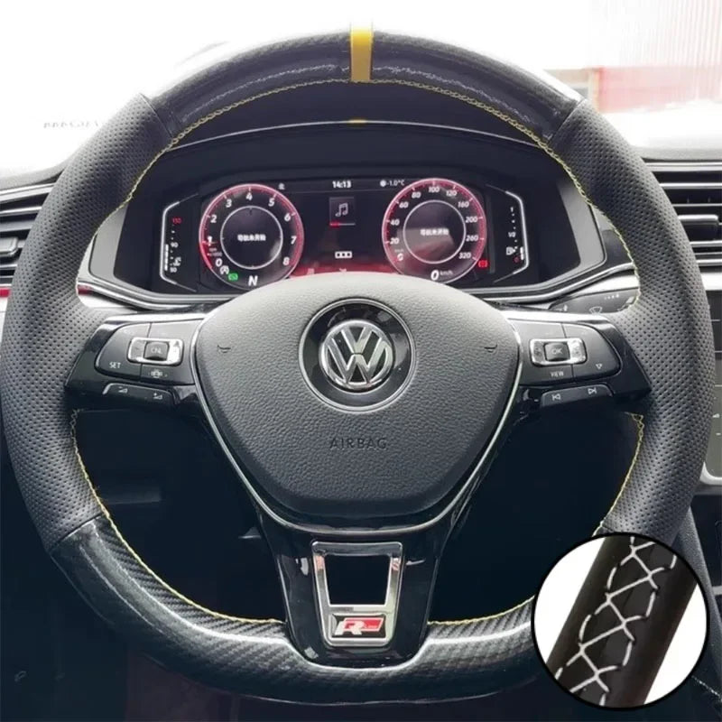 Car Steering Wheel Braid Cover Carbon Fiber Leather For Volkswagen VW Golf 7 Mk7 New Polo Jetta B8 Avant Car Interior