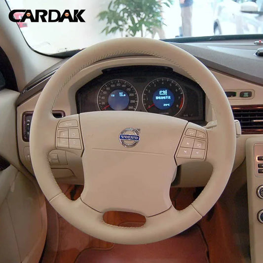 DIY Beige Leather Car Steering Wheel Cover For Volvo S80 XC70 V70 2006-2010