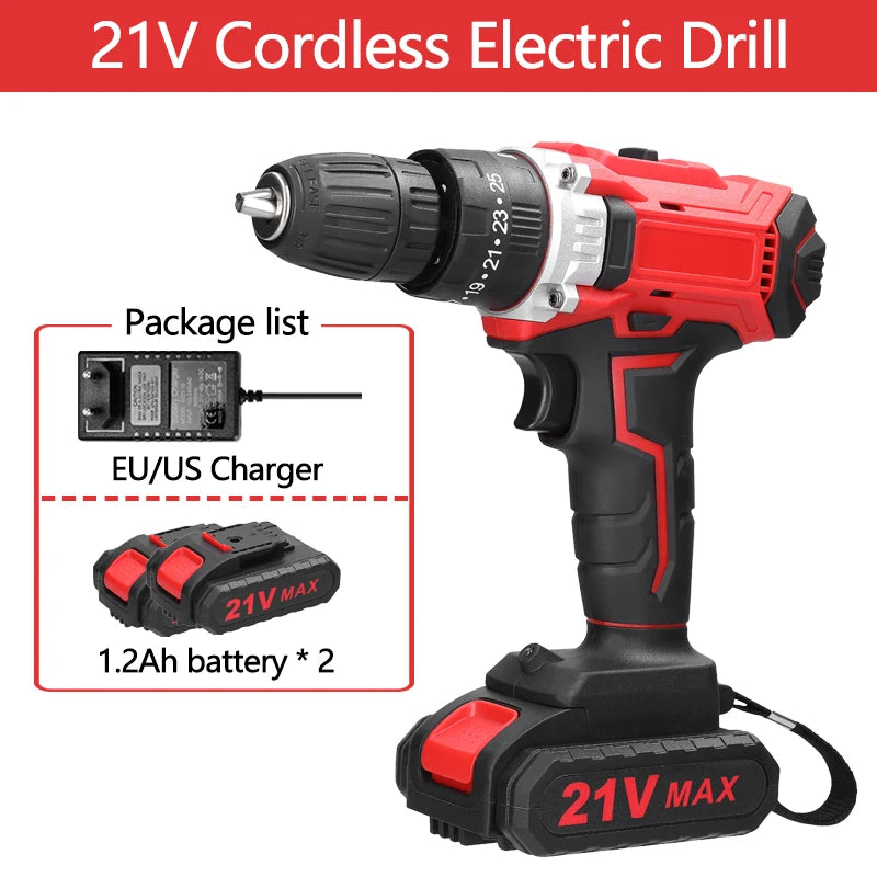 3-in-1 Multipurpose Electric Drill Cordless Impact Drill Speed Adjustable Electric Screwdriver Applicable to 21V Lithium Battery