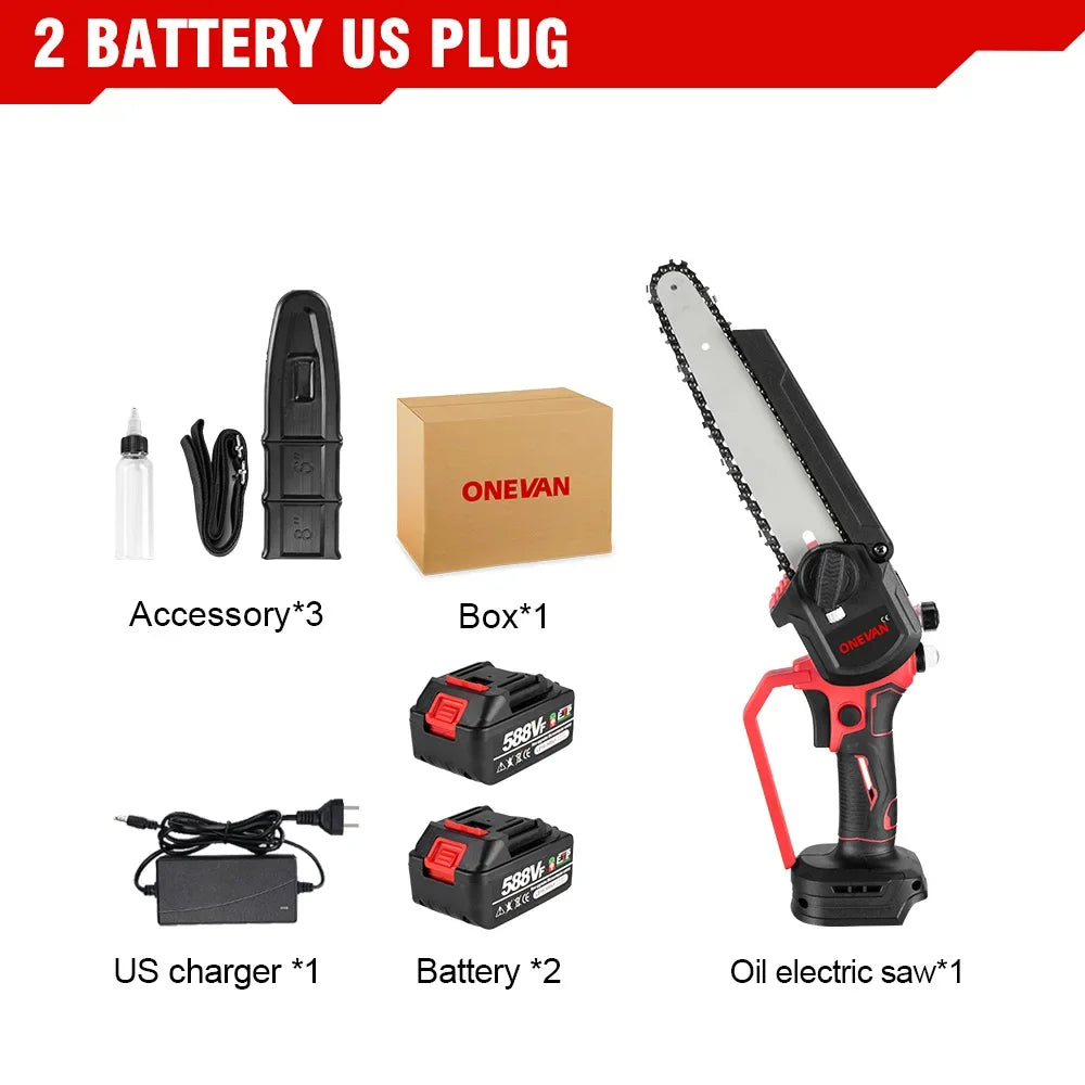 ONEVAN 8Inch Brushless Electric Chainsaw 4500W Cordless Electric Saw Rechargeable Woodworking Tool For Makita 18V Battery Pin