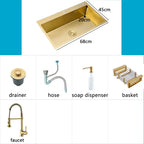 Gold Kitchen Sink Above Counter 304 Stainless Steel Single Bowl Goldn Basket Drainer Soap Dispenser Washing Basin
