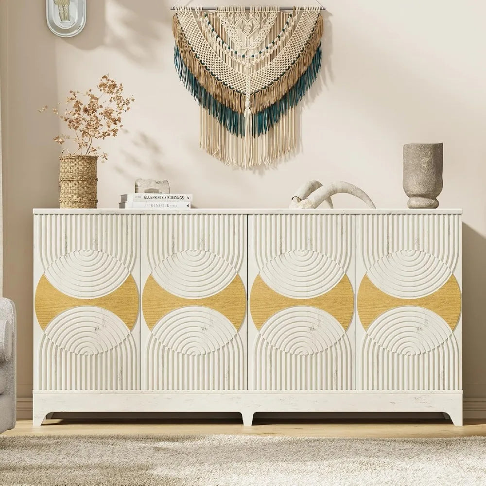 Sideboard Buffet Cabinet with Storage, 70'' Large Modern Fluted Sideboards, Boho Accent Credenza Storage Cabinet for Living Room