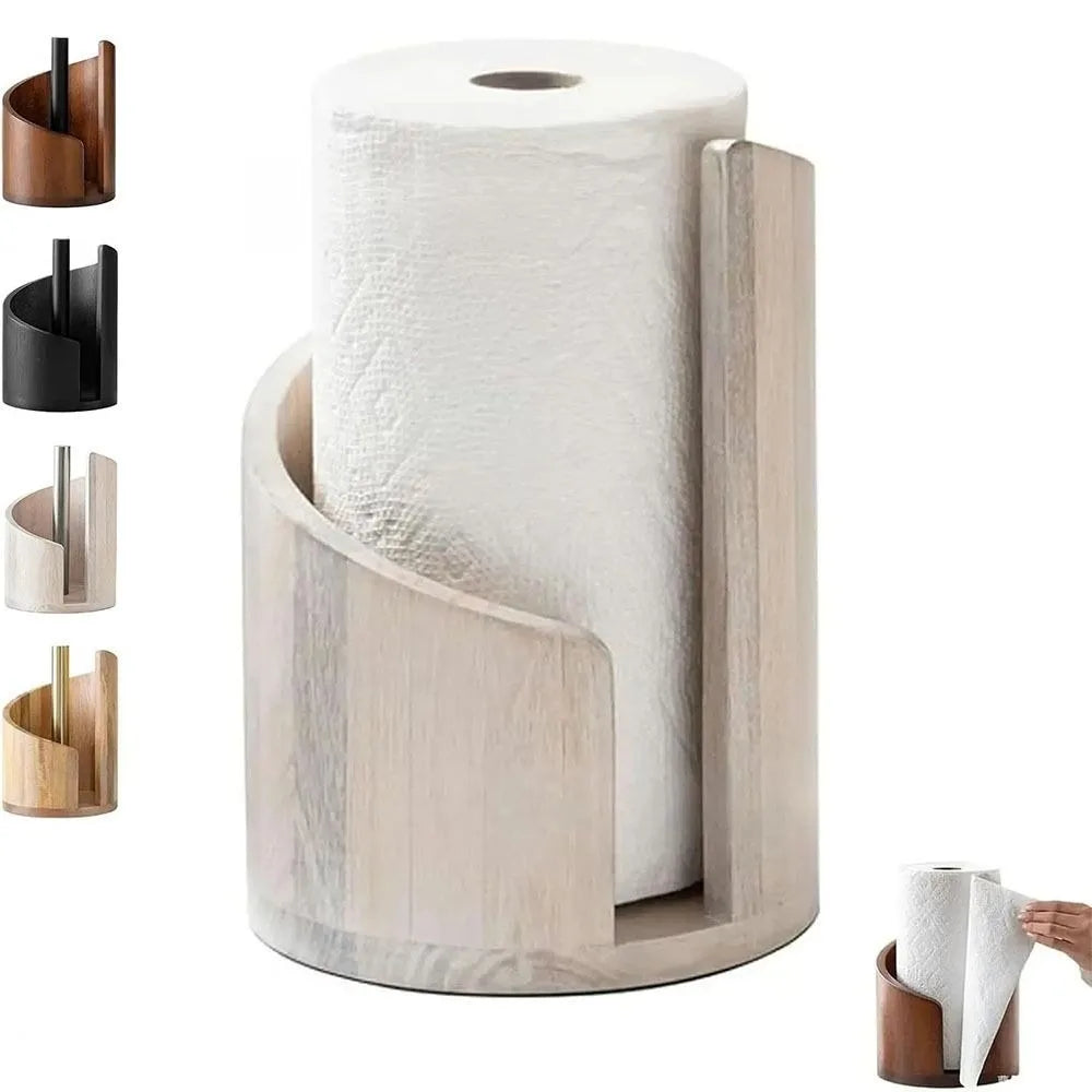 Wooden Kitchen Paper Towel Holder Freestanding Countertop Napkin Roll Organizer for Dining Room Decorative Tissue Storage Rack