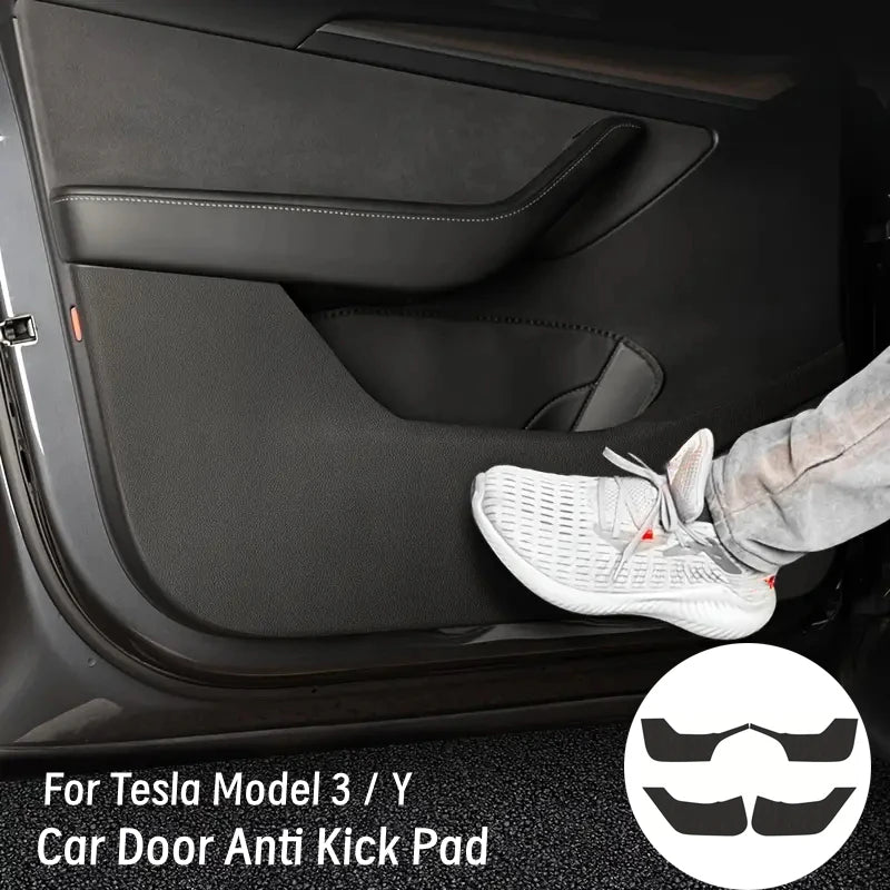 Car Door Anti-Kick Pad For Tesla 2017-2024 Model 3/Y Leather Sticker Trim Side Door Sill Protector Cover Car Interior Decoration