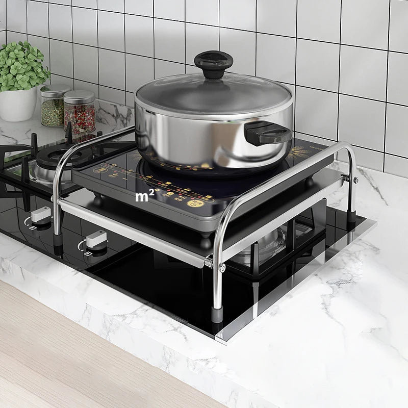 Kitchen Stainless Steel Induction Cooker Rack Floor Mounted Multifunctional Shelf Gas Stove Support Kitchen Accessories.