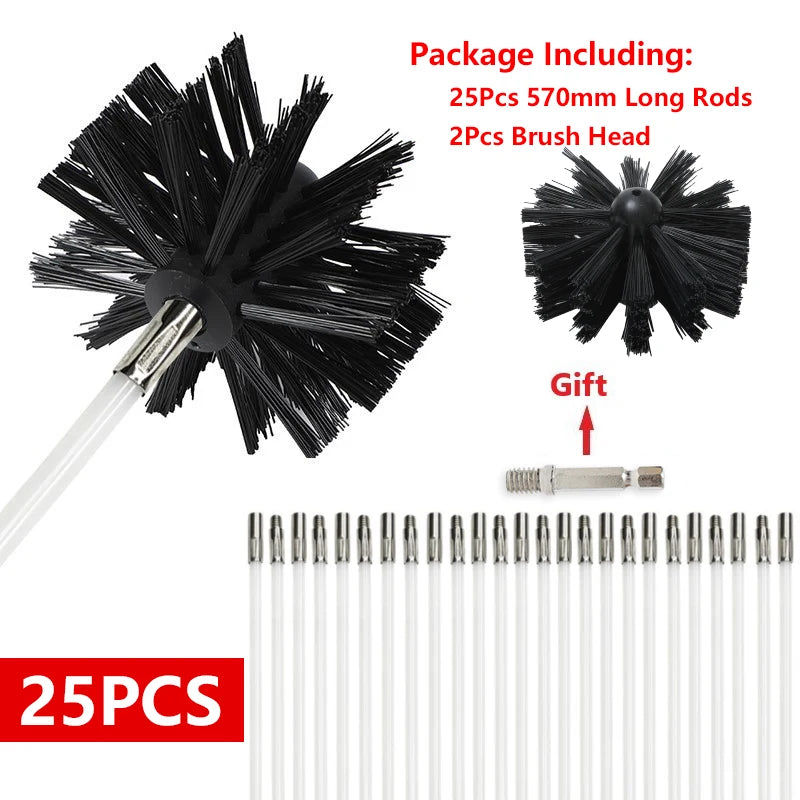 150mm Brush Head Chimney Brush 570mm Long Handle Flexible Rod For Chimney Dryer Pipe Fireplace Inner Wall And Roof Cleaning Tool