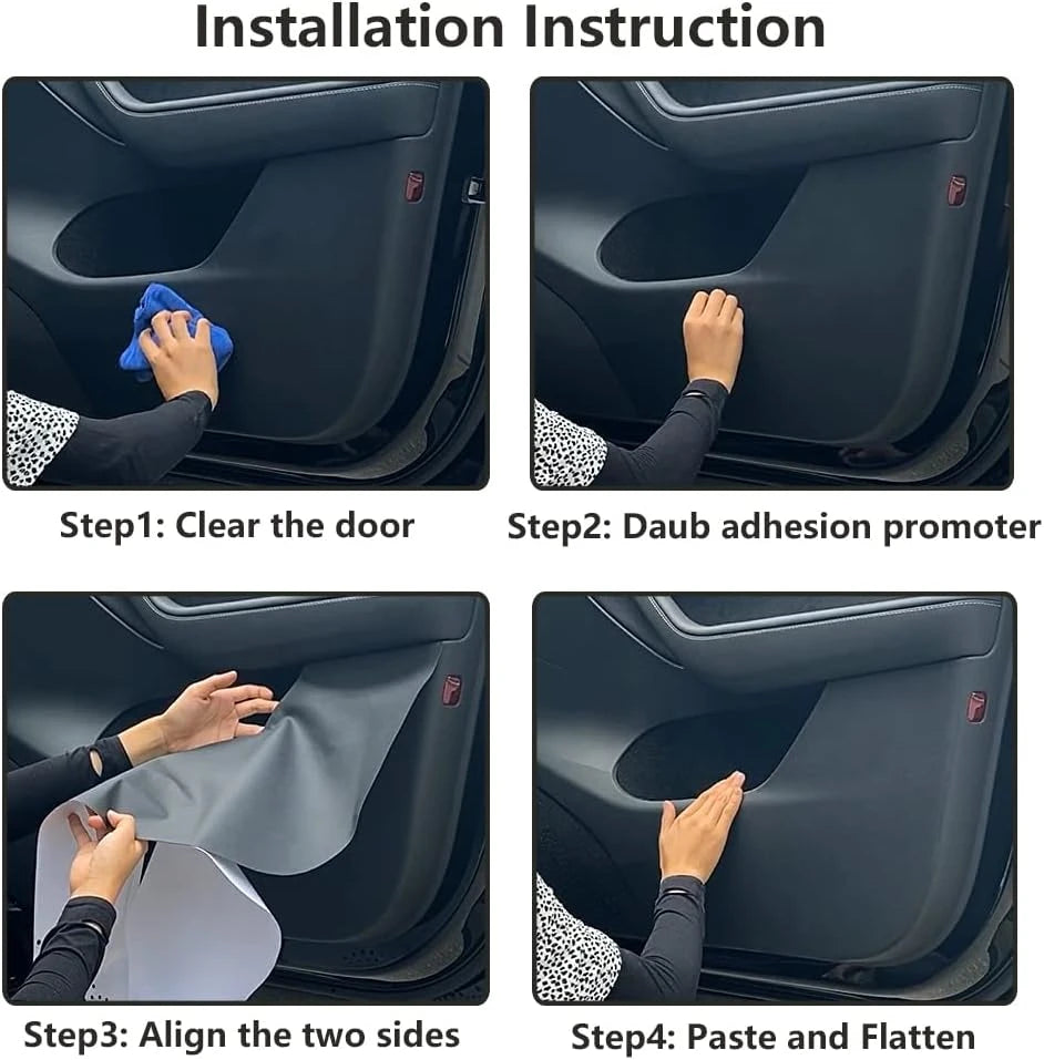 Car Door Anti-Kick Pad For Tesla 2017-2024 Model 3/Y Leather Sticker Trim Side Door Sill Protector Cover Car Interior Decoration