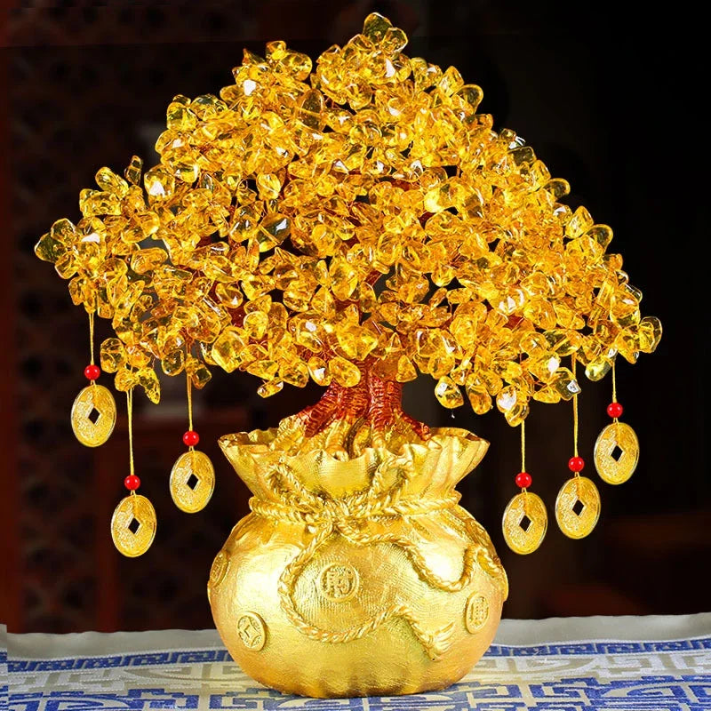 Lucky Money Tree Chinese Gold Ingot Crystal Fortune Tree Ornament Wealth Ornament Home Office Table Decoration Tabletop Crafts