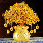Lucky Money Tree Chinese Gold Ingot Crystal Fortune Tree Ornament Wealth Ornament Home Office Table Decoration Tabletop Crafts