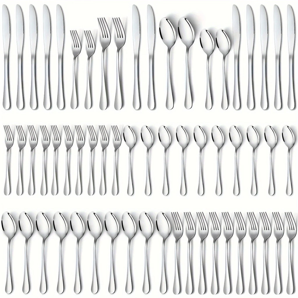 60pcs, Stainless Steel Flatware Set Black Silverware Mirror Polished Cutlery Set Birthdays Independence Day Dishwasher Safe