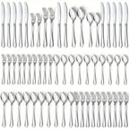 60pcs, Stainless Steel Flatware Set Black Silverware Mirror Polished Cutlery Set Birthdays Independence Day Dishwasher Safe