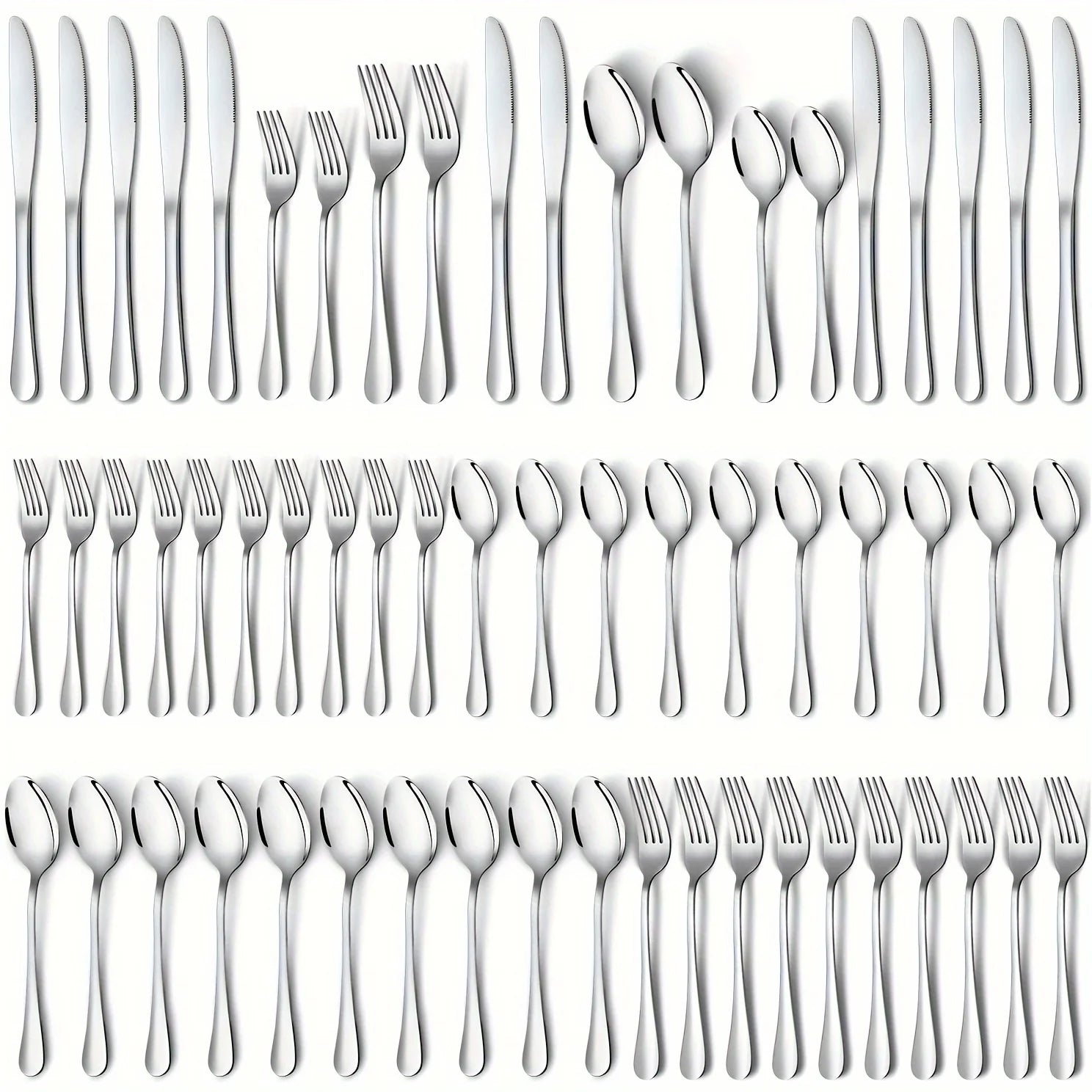 60pcs, Stainless Steel Flatware Set Black Silverware Mirror Polished Cutlery Set Birthdays Independence Day Dishwasher Safe