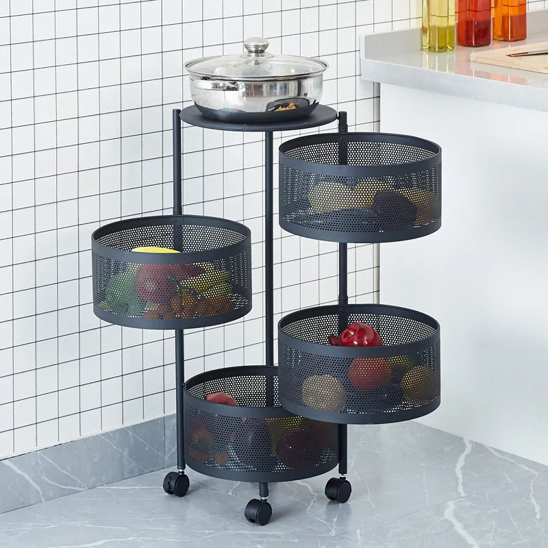 Kitchen Rotating Storage Rack Floor To Ceiling Multi-layer Fruit Storage Rack Living Room Snack Basket Storage Rack