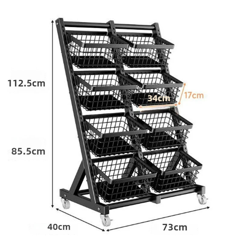 Kitchen Storage Rack Floor Multi-layer Multi-functional Storage Vegetable Basket Living Room Snack Storage Rack with Wheels