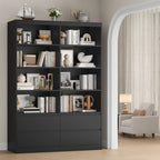 Getone Bookshelf 6 Tier Bookcase White with Drawers 8 Open Compartments Bookshelf Living Room Bookcase  Tall Shelving Unit Free Standing Display Cabinet for Office Home 180x120x30cm