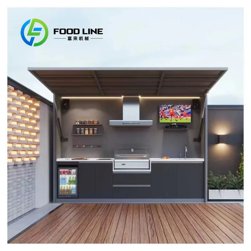 Custom 304 Stainless Steel Outdoor Kitchen Island Outdoor Patio Cooking Kitchen Grill Modular Outdoor Kitchen Cabinet with Sink