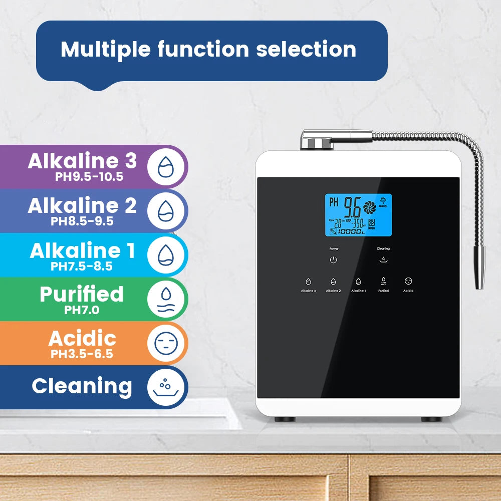 11 Plates Platinum Coating Alkaline Water Ionizer Machine Household PH
