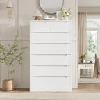 51" Tall 7 Drawers Dresser, Modern White Dresser, Wood Dressers & Chests of Drawers with Cut-Out Handles, Upright Drawer Chest