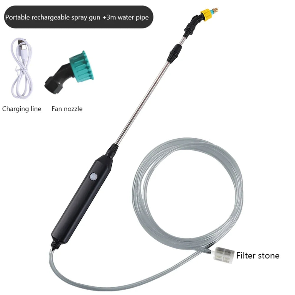 Electric Sprayer with 2/3/5/6/8m PipesGarden Watering Spray Gun with 2/4 Nozzles Type-C/USB Telescopic Irrigation Tools 전기 분무기