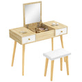 Homcom Dressing Table with Folding Mirror Drawers and Stool 100X45X118 Natural Color