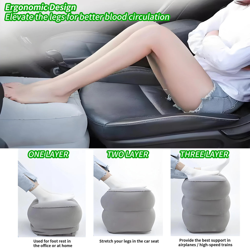 Inflatable Sleeping Foot Rest Pillow for Air Travel, PVC Adjustable 3-Layer Flight Footstool Cushion for Car Office