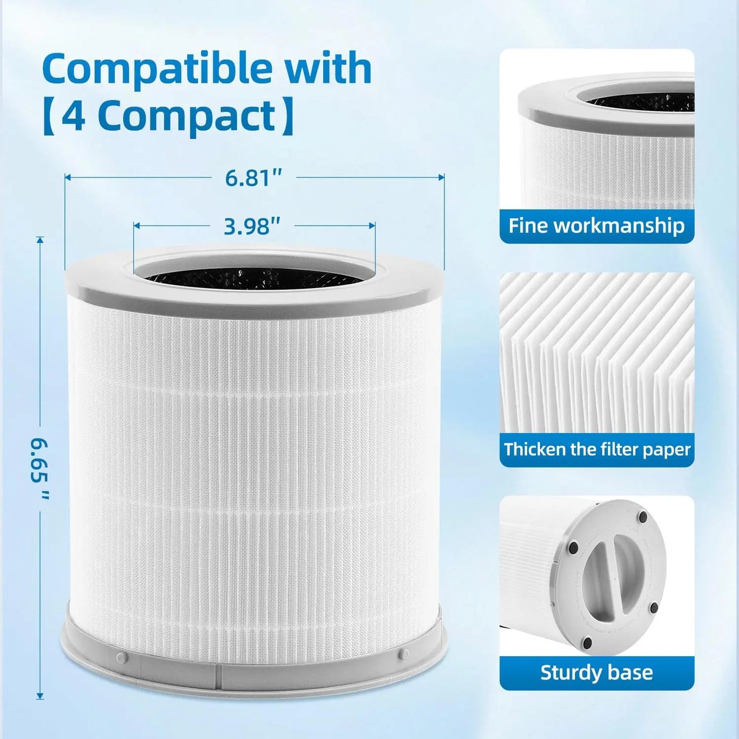 Filter for XIAOMI 4 Compact Air Purifiert,H13 True HEPA 3-in-1 Filter with Activated Carbon,Captures 99.97% of Airborne Particle