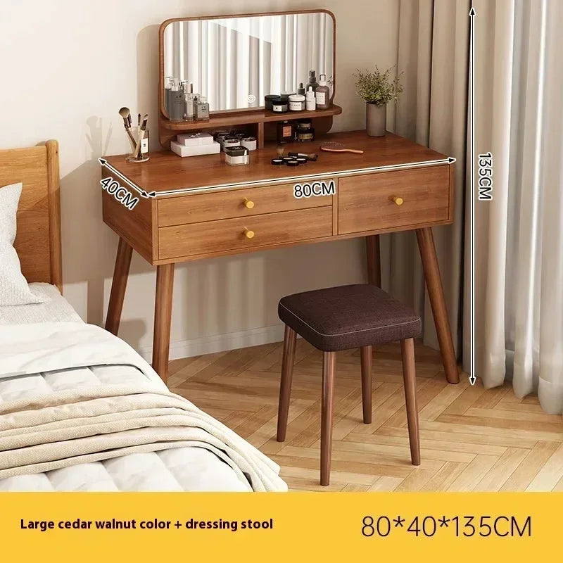 Minimalist Retro Dressers for Bedroom Walnut Color Dressing Tables with Mirror Chair Makeup Dresser Vanity Bedroom Furniture2025