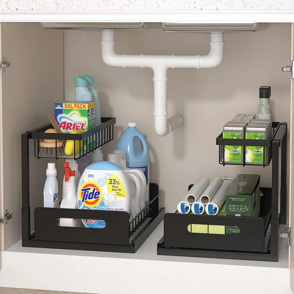 Under Sink Organizer and Storage, 2 Pack Pull Out Cabinet Organizer Slide Out Sink Shelf Cabinet Storage Shelves, Under Sink Sto