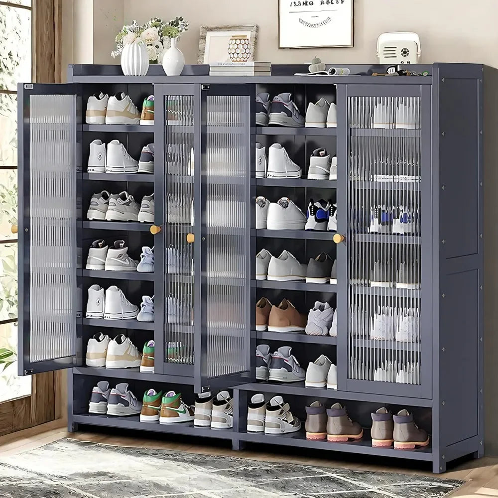 8-Tier Bamboo Shoe Cabinet – Freestanding Shoe Rack Organizer with 40-Pair Capacity, Includes Doors & Shelves for Stylish & Dur