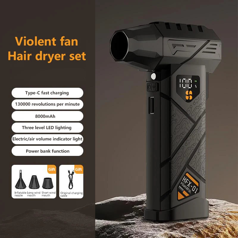 130000RPM Turbo Jet Blower LED Lighting 130000RPM Air Blower Brushless Motor Turbo Fan Wind Speed 8000mAh Battery Strong Breeze
