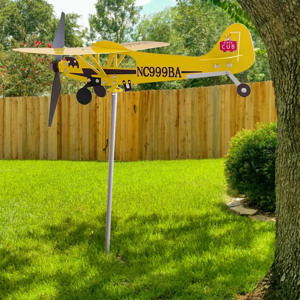 Airplane Weather Vane Piper J3 Cub Wind Spinner For Garden Durable Metal Windmill Aircraft Weather Vane Outdoor Garden Decor