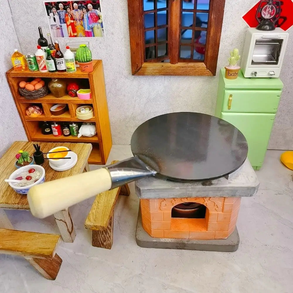 Full Simulation Mini Kitchen Play Set Cooktop Decorative Accessories Wood Kitchenware Set Handle Pan Lid House Furniture