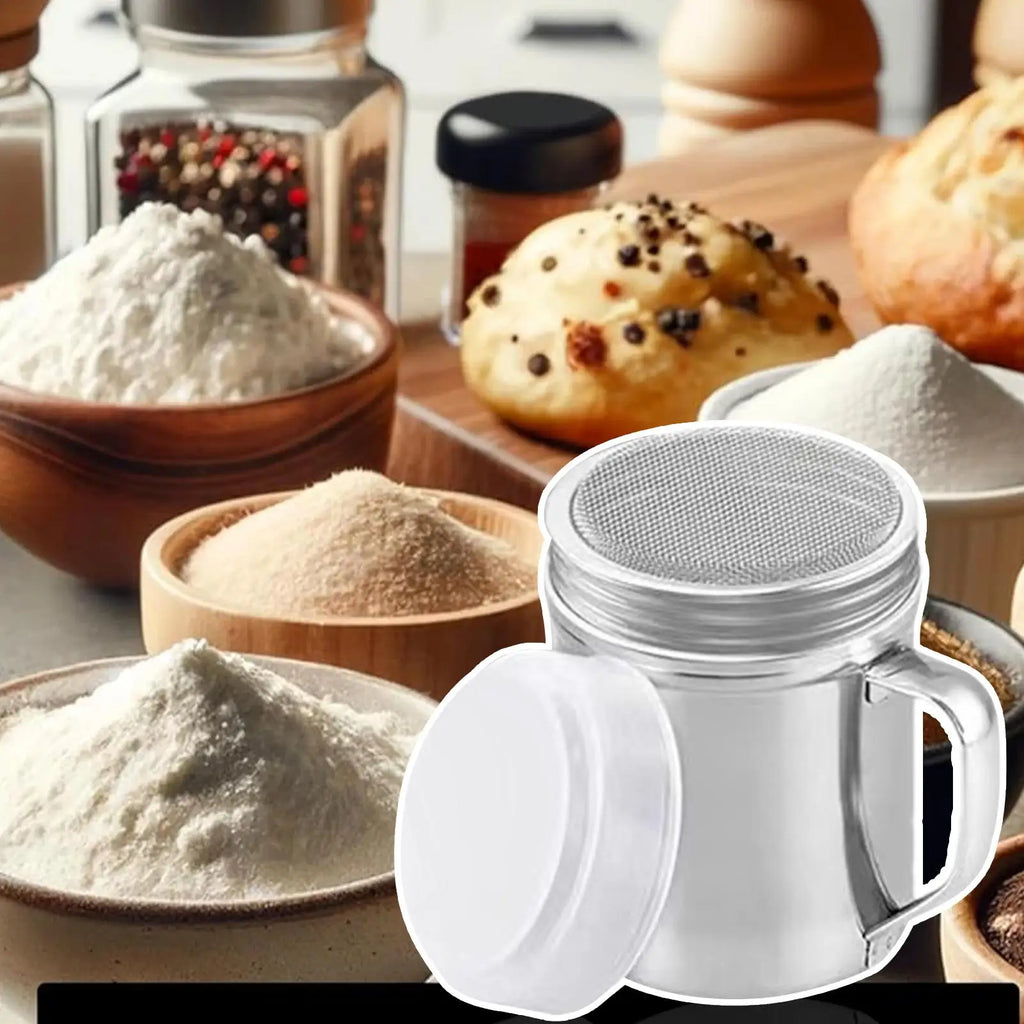Kitchen Powder Shaker Bottle With Handle And Lid Stainless Steel Salt Dispenser Seasoning Container Jar For Coffee Flour Sugar