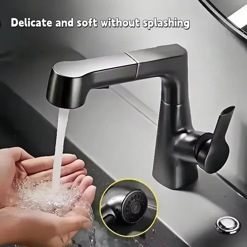 Bathroom Sink Faucet Lift Up Down Stream Sprayer Hot Cold Water Sink Mixer Wash Tap For Bathroom 360° Degree Rotation Tap