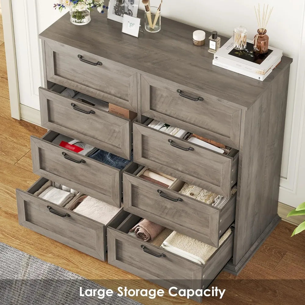 White Dresser for Bedroom, Wood Chest of Drawers, Large Modern Dresser for Closet 8 Drawer, Wide Storage Cabinet, Bedroom, Entry