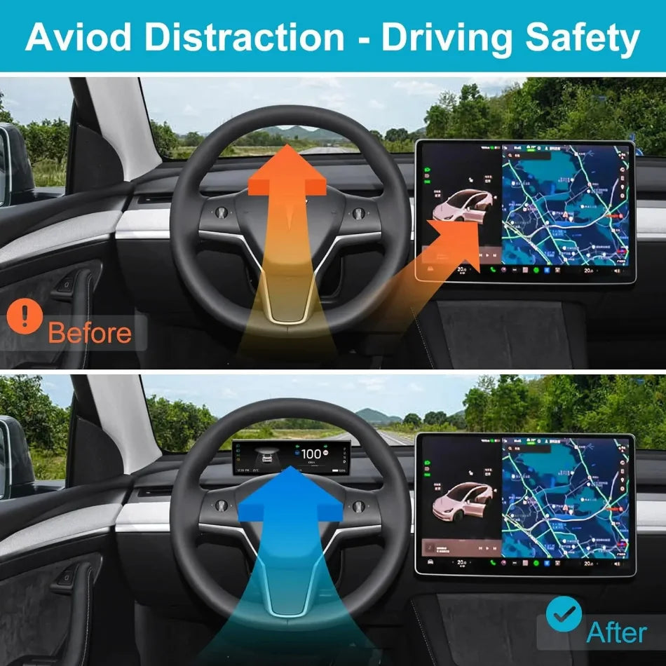 Car Dashboard Head-Up Display 8.8 Inch for Tesla Model 3 2017-2025 Model Y 2019-2025 Ultra-Thin Screen with Front Camera