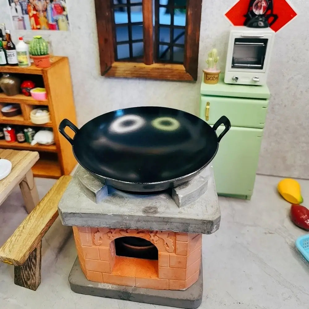 Full Simulation Mini Kitchen Play Set Cooktop Decorative Accessories Wood Kitchenware Set Handle Pan Lid House Furniture